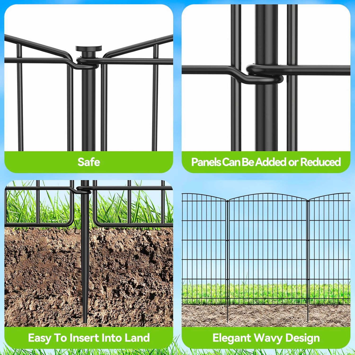 INJOPEXI Decorative Garden Fence 12 Panels 23.6ft (L)×36in (H) Garden Fences with 12 Panels