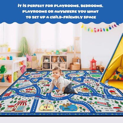 Kids Carpet Playmat Rug Player Car Rug,City Life Traffic Road Map Mat Educational Game Area Rug for