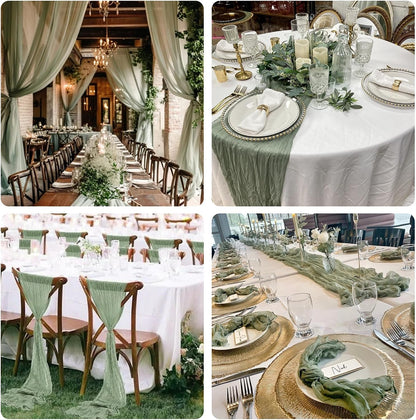 Sioloc 5 Pack Sage Green Cheesecloth Table Runner Fall Autumn Decor for Home 10ft Table Cloth for