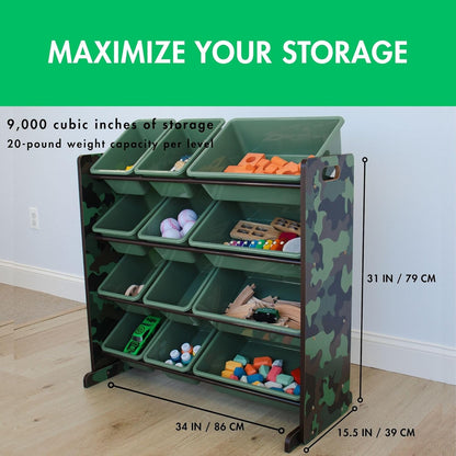 Humble Crew Kids Toy Storage Organizer with 12 Plastic Bins, Camo – Removable Bins for Playroom