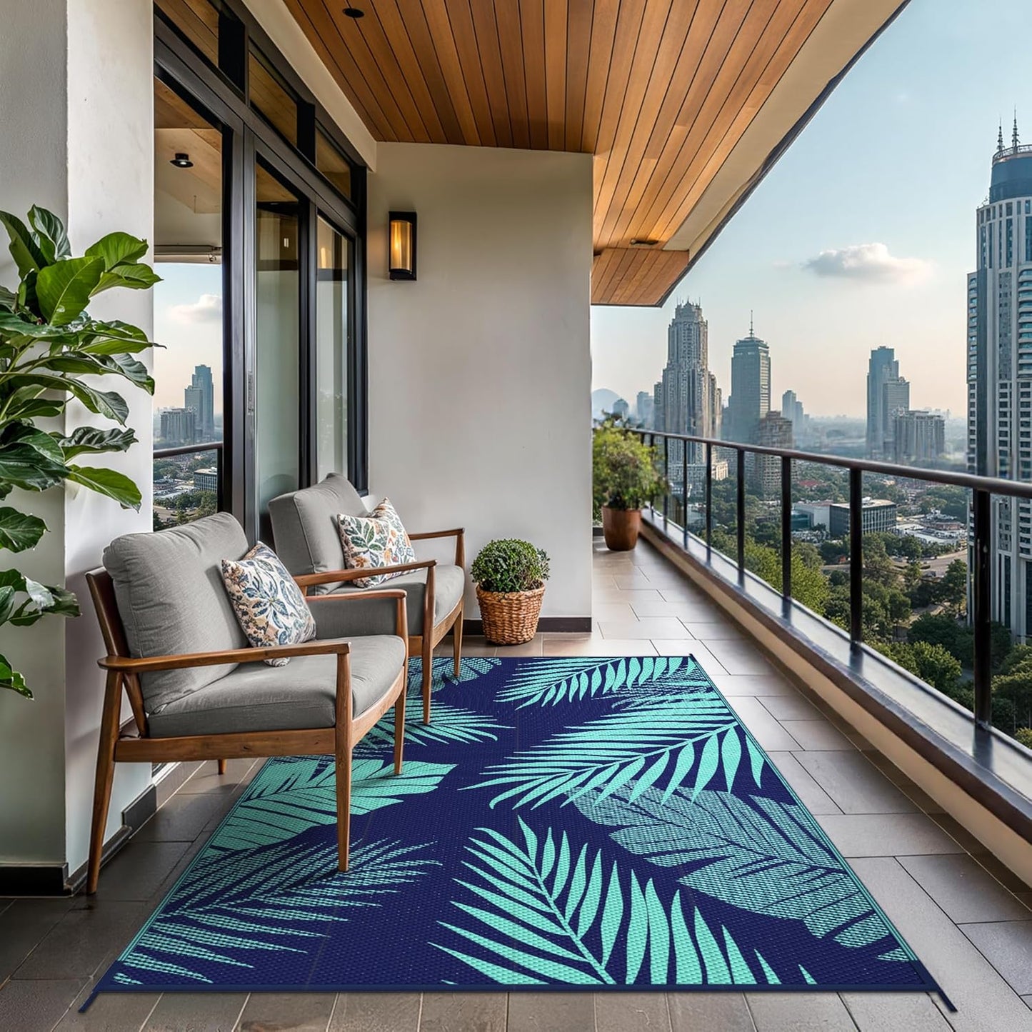 GENIMO Outdoor Rug 6' x 9' Waterproof for Patios Clearance, Reversible Outdoor Plastic Straw