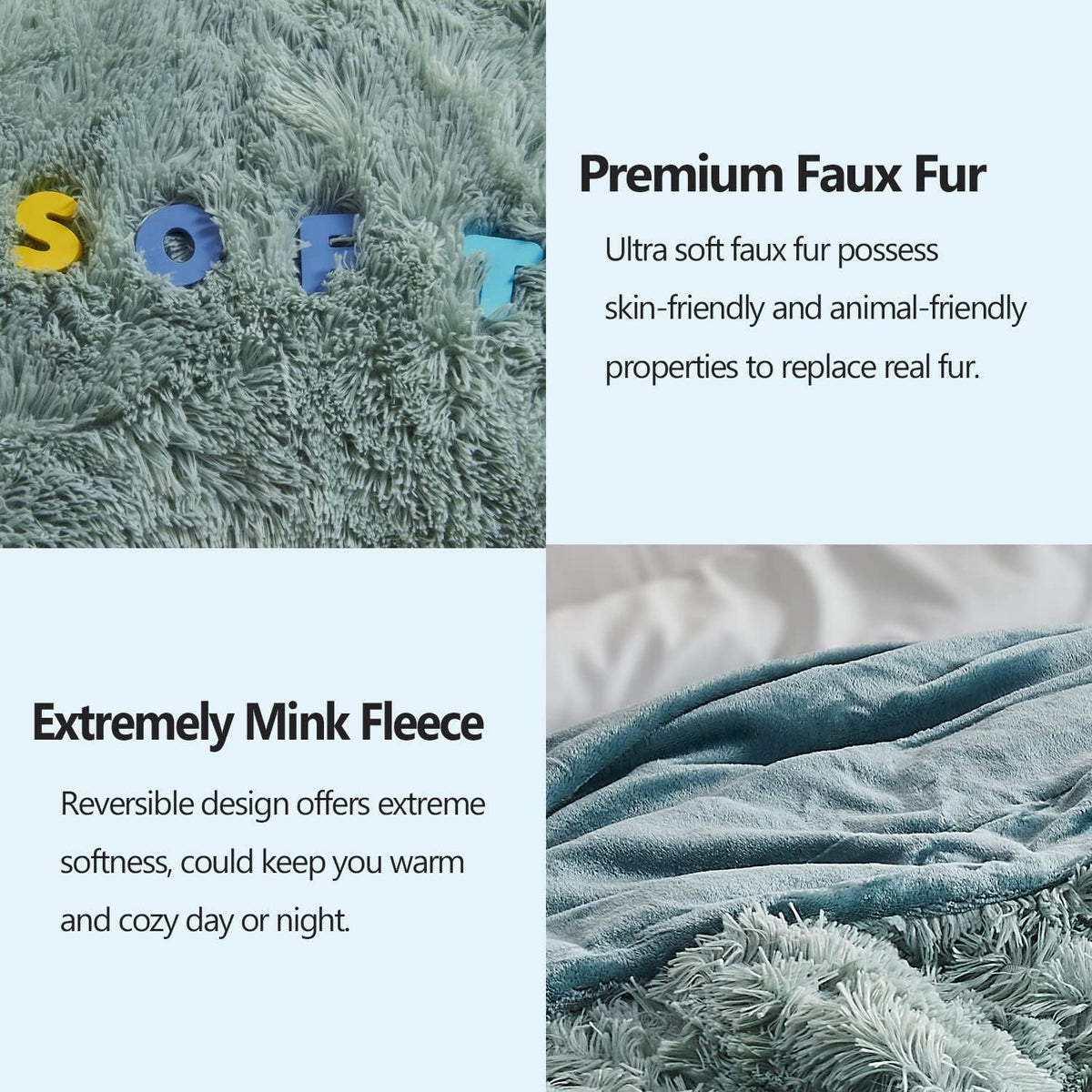 GONAAP Fuzzy Faux Fur Throw Blanket Queen Size Ice Blue Super Soft Cozy Plush Fuzzy Shaggy Blanket