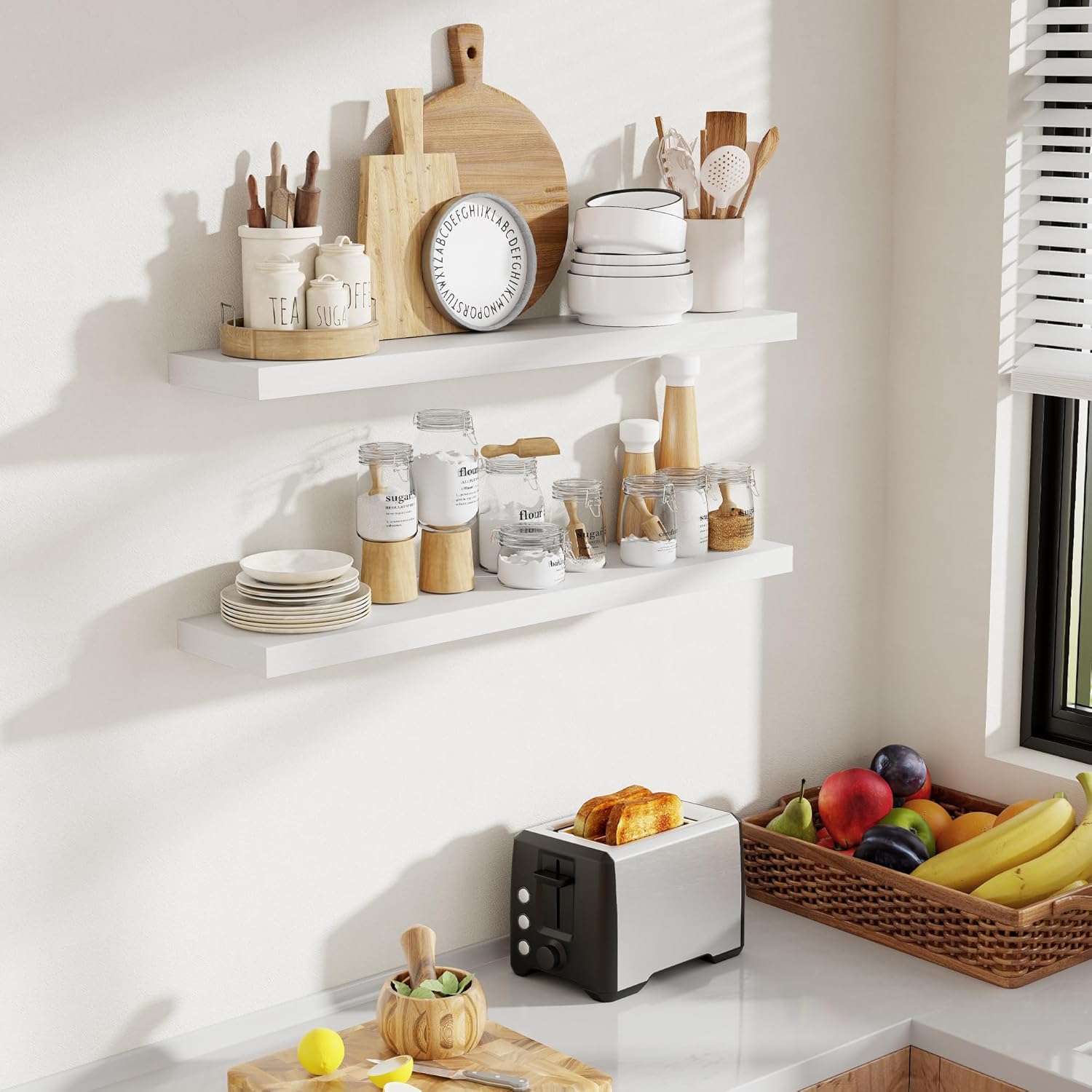 36 Inch Floating Shelves, 8 Inch Deep Floating Shelves for Wall, Hanging Shelf with Invisible