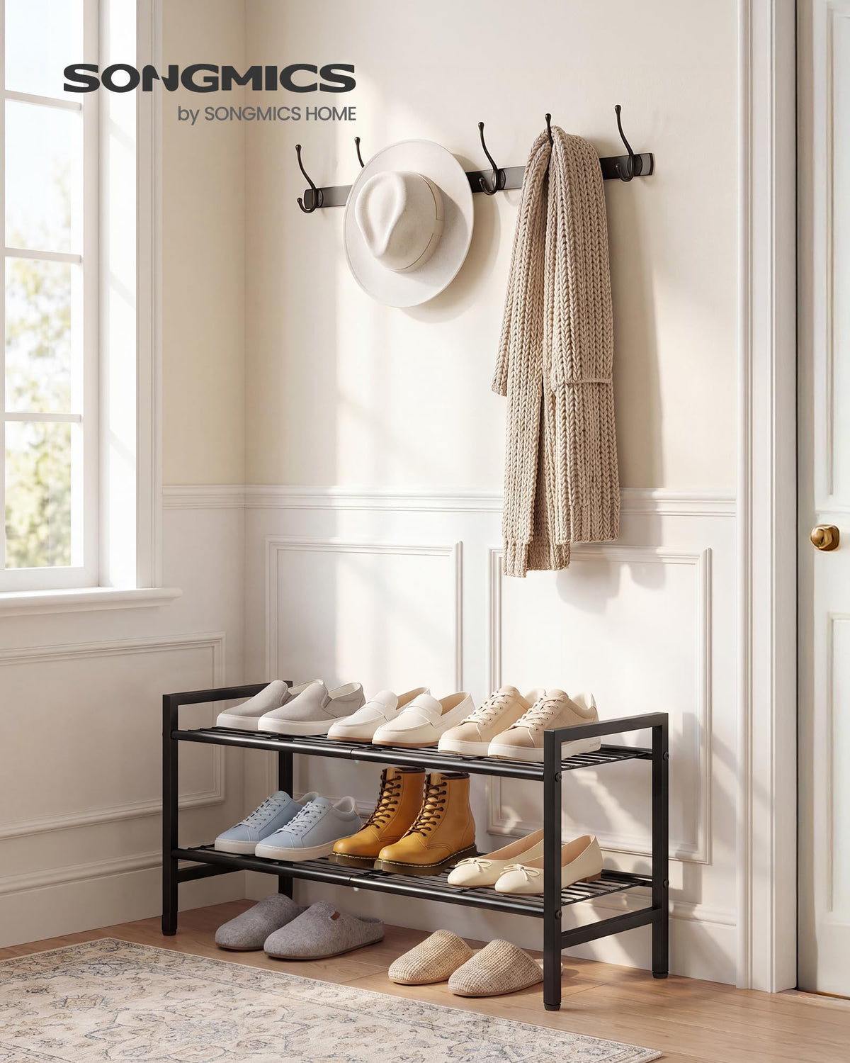SONGMICS Metal Shoe Rack, Free Standing Shoe Organizer for Entryway Closet Garage Small Spaces