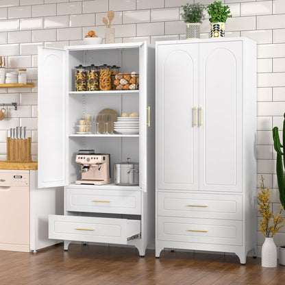Kitchen Pantry Cabinet, 75" Tall Metal Pantry Cabinet with Two Drawers, Food Cupboards with Doors