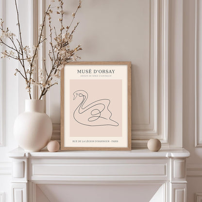 Poster Master Vintage Poster - Retro One Line Swan Drawing Print - Swan Art - Bird Art - Minimal