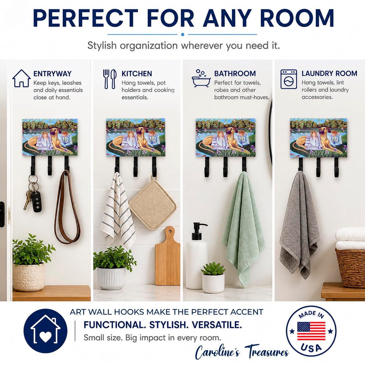 Caroline's Treasures 7507TH68 Angels with Great Dane Leash or Key Holder, Wall Hooks, Key Hooks