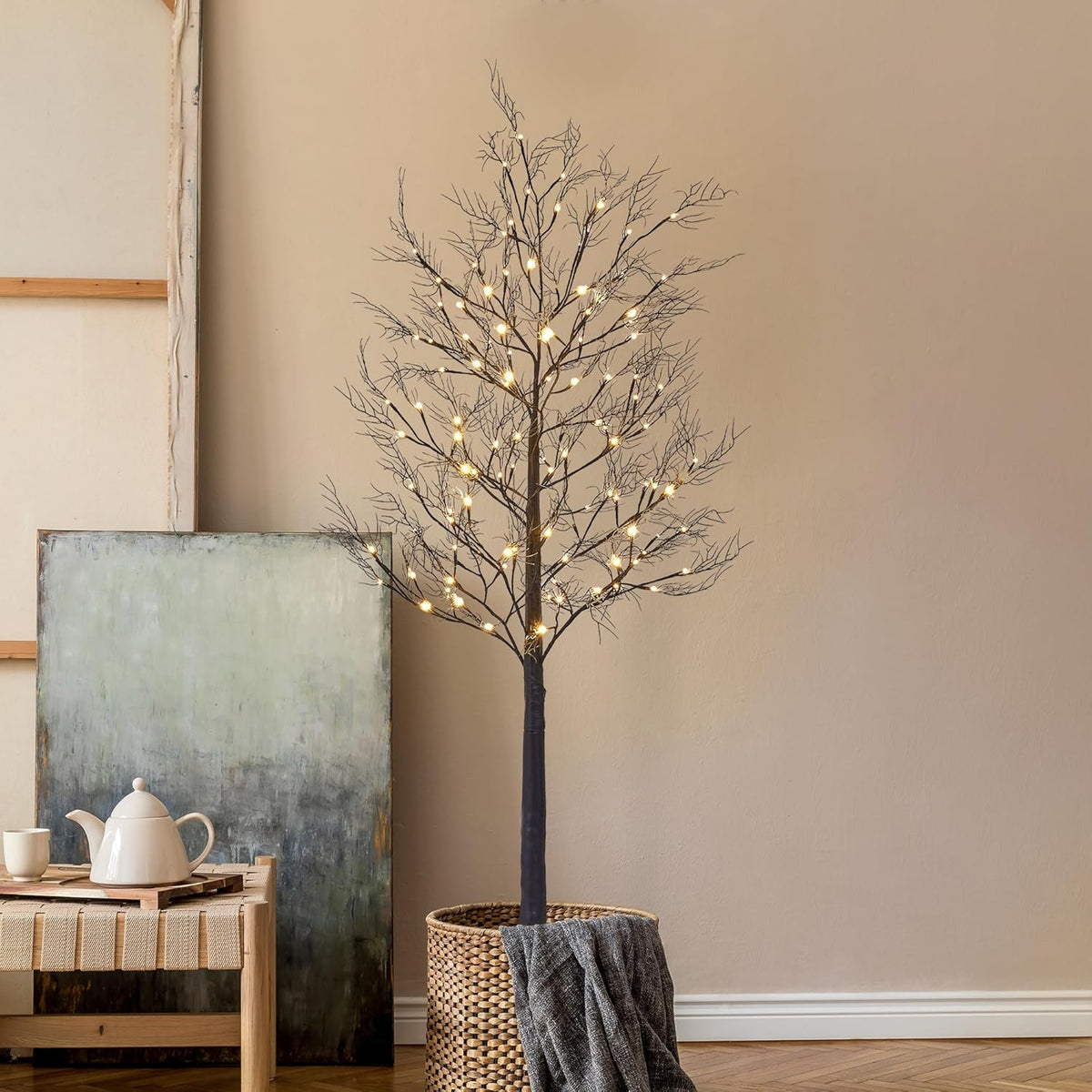 Lightshare 6FT Lighted Willow Tree with 120 Warm LED Lights, Spooky Bare Branch Tree for Indoor