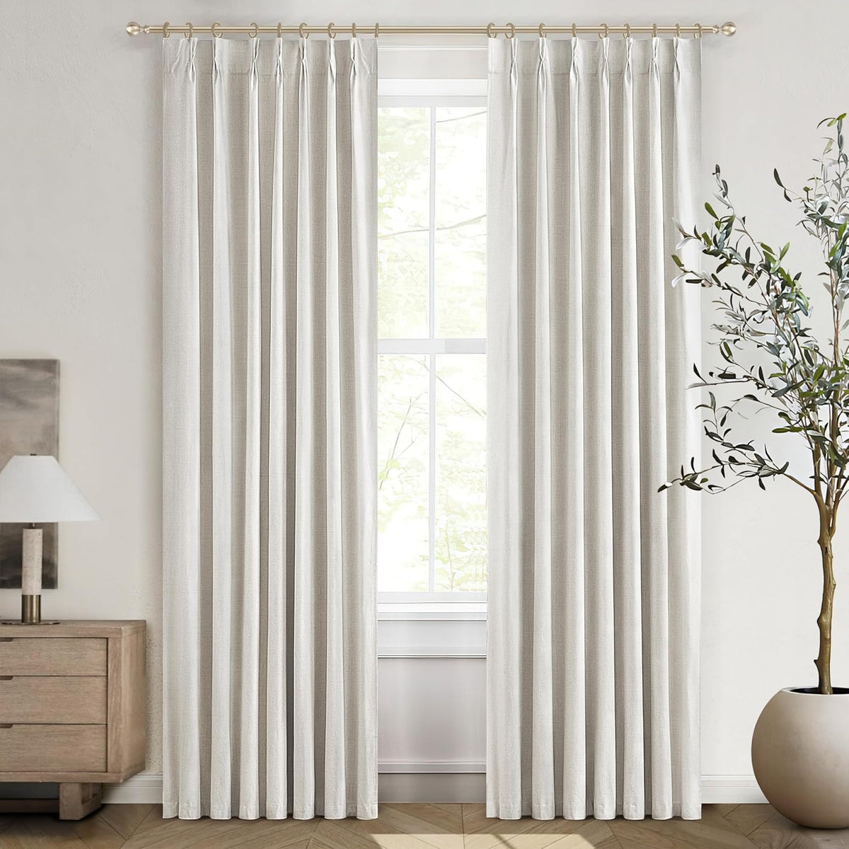 Unique 78 Inch Pinch Pleated Curtains Blackout for Bedroom 2 Panel Set, Neutral Cream Linen Blend
