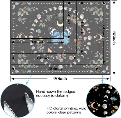 Aipon Blue Butterfly Moon Flower Tapestry Botanical Boho Plant Floral Wall Hanging for Bedroom and
