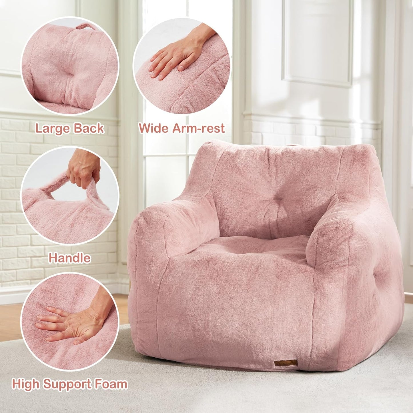 Hobestluk Bean Bag Chair for Adult Small Bean Bag Chairs with Arms Furry Beanbag Chair with Foam