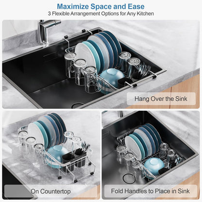 GSlife Expandable in Sink Small Dish Drying Rack - Stainless Steel Capacity Adjustable Over The