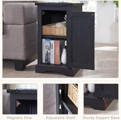 JXQTLINGMU Nightstand with Charging Station, Rectangular Farmhouse End Table with Barn Door and