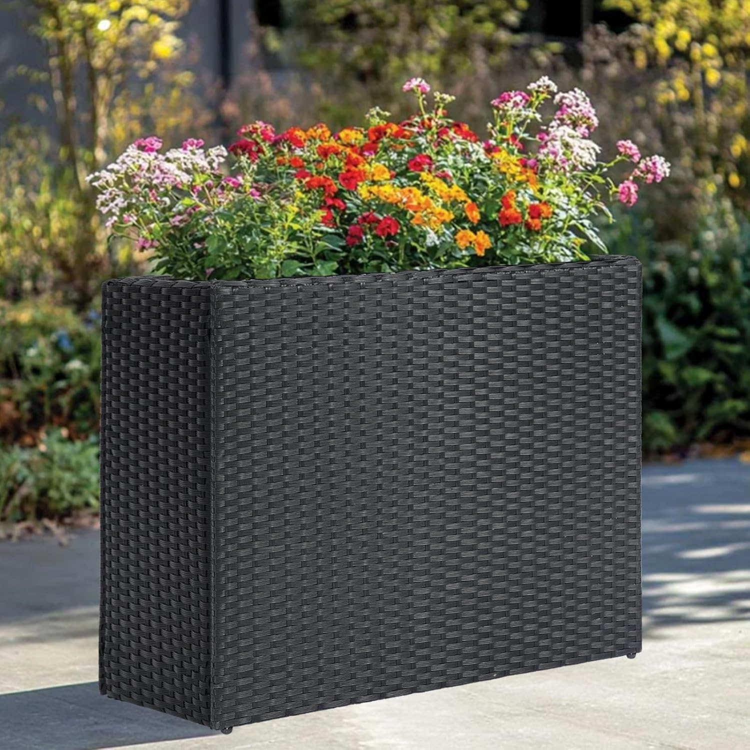 LEWIS&WAYNE Large Rectangular Block Planter Box Handmade Wicker Tall Planters for Outdoor Plants