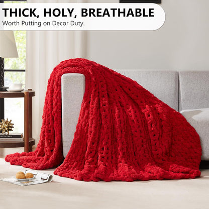 L'AGRATY Chunky Knit Blanket Throw: 80''x90'' Chenille Chunky Knitted Throw Blanket for Bed Couch