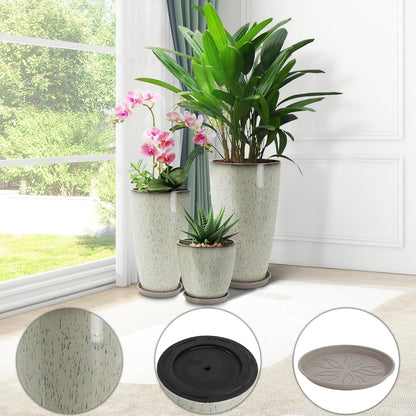 24/21/12 Inch Large Plastic Planter, Lightweight Ceramic-Look Large Flower Pots with Drain Hole &