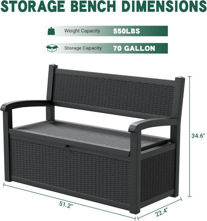70 Gallon Outdoor Storage Box, Resin Patio Furniture with Armrest, Lockable Deck Box with