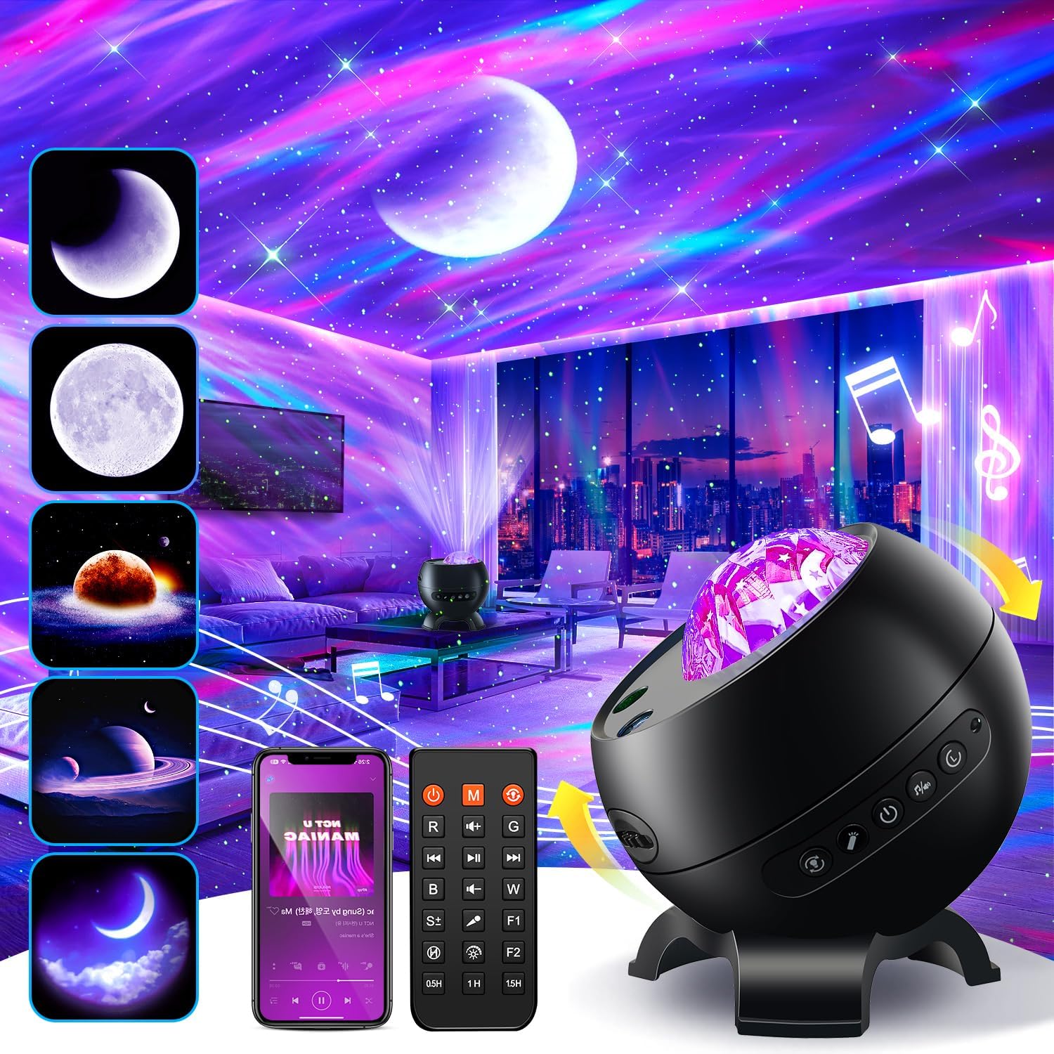 Northern Galaxy Light Projector, 300+Modes & 5 Films Star Projector, 15 White Noise & Bluetooth