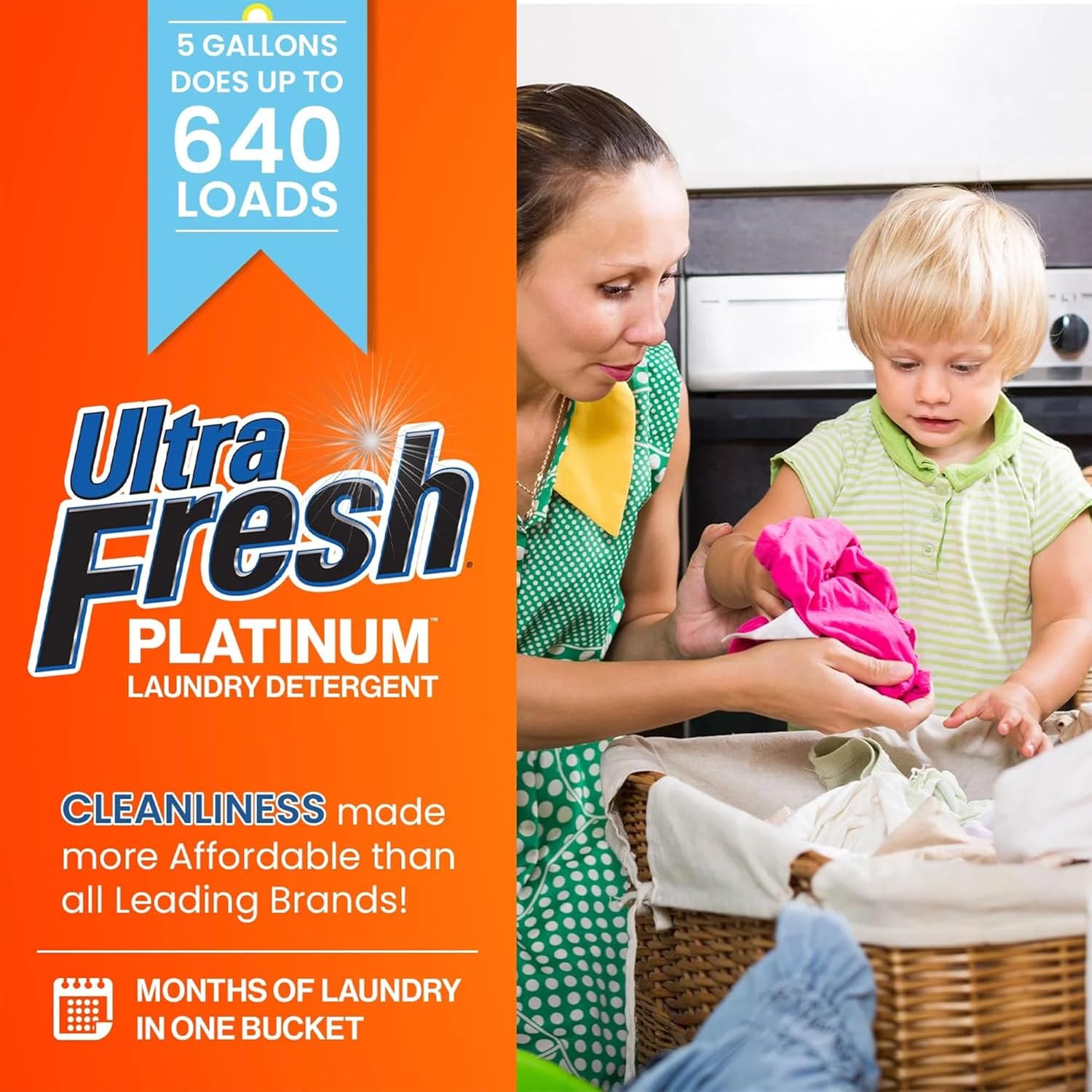Ultra Fresh Liquid Laundry Detergent, 6X Platinum, 5 Gal, OXY Color Safe Bleach Alt™ - Household