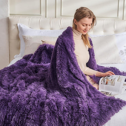 GONAAP Fuzzy Faux Fur Throw Blanket Purple Super Soft Cozy Plush Fuzzy Shaggy Blanket for Couch