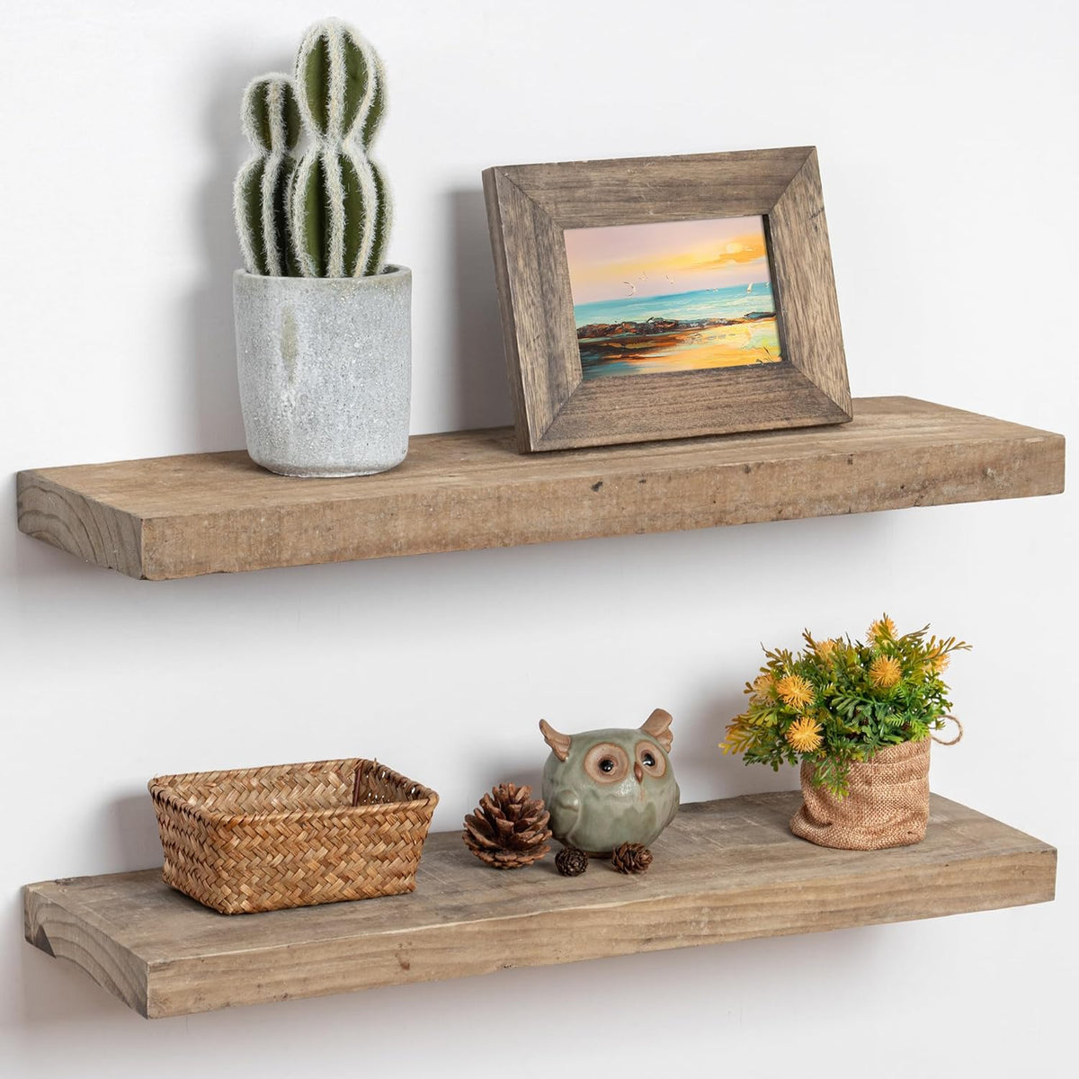 Floating Shelves, 8 Inch Deep Rustic Solid Reclaimed Wood Wall Shelves for Storage, Wall Mounted