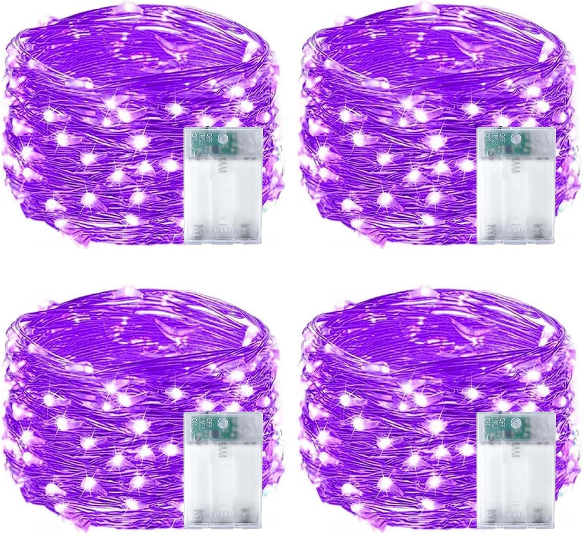4-Pack 50 LED Fairy Lights Battery Operated with Timer, 16FT Waterproof Halloween String Lights