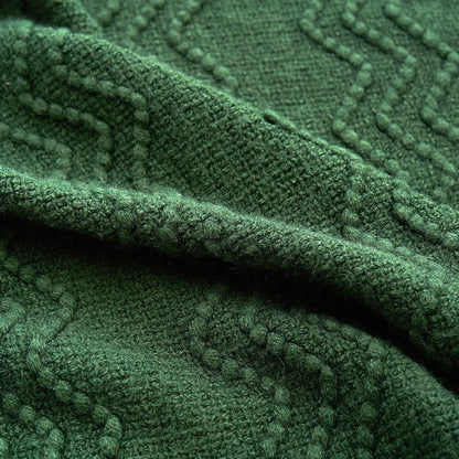 MIULEE Dark Green Knitted Throw Blanket for Couch Boho Textured Cozy Woven Blanket with Tassels for