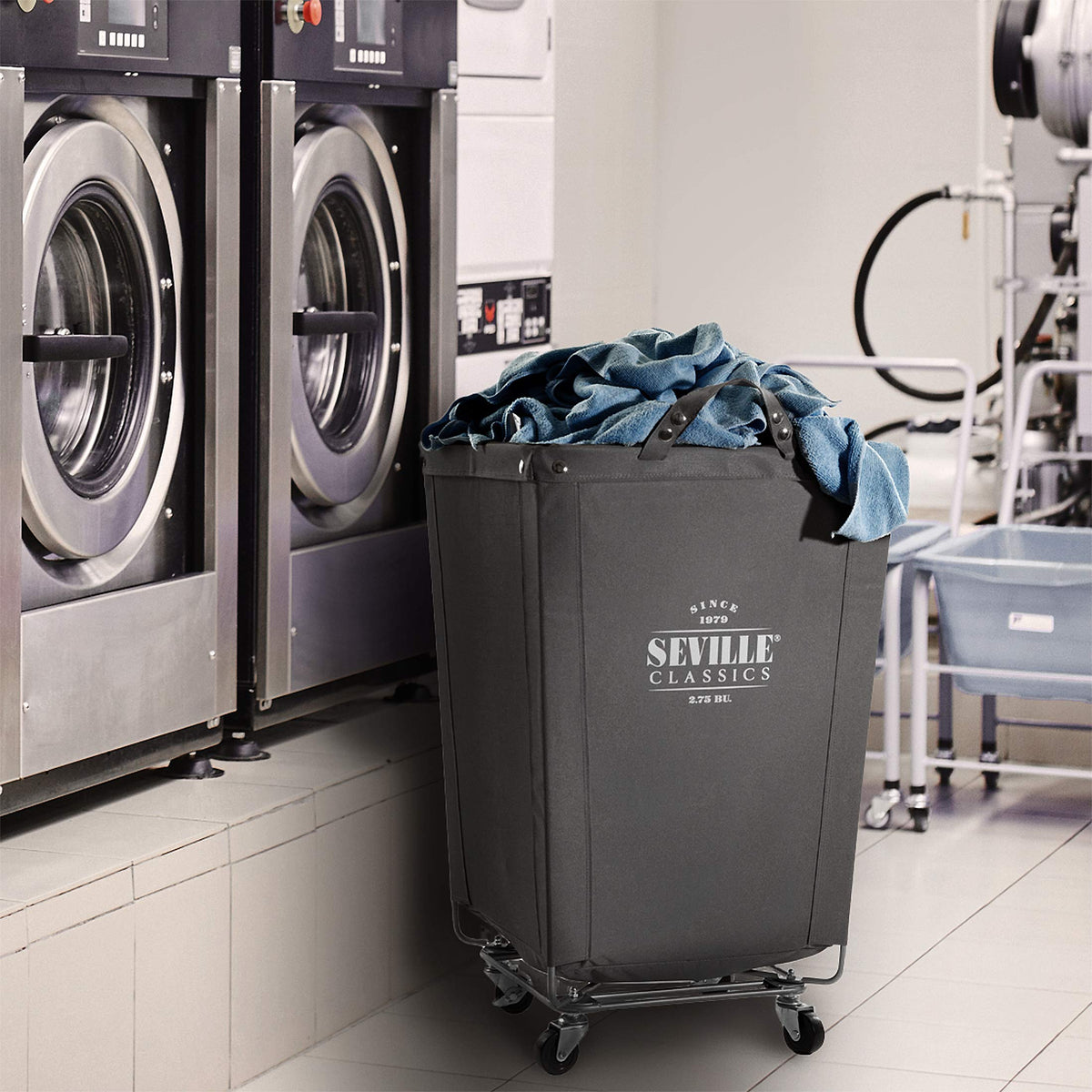 Heavy-Duty Canvas Laundry Hamper w/ Wheels, 18.1"W x 18.1"D, Gray
