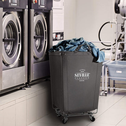 Heavy-Duty Canvas Laundry Hamper w/ Wheels, 18.1"W x 18.1"D, Gray