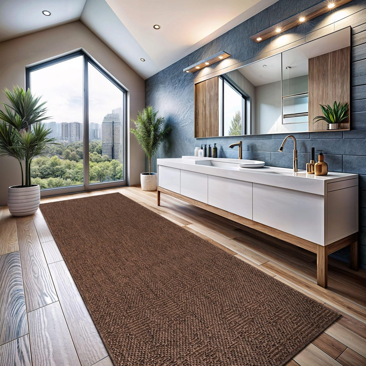 CAMILSON Indoor and Outdoor Runner Rug Brown Solid Boho Woven Design Easy-Cleaning Non Shedding