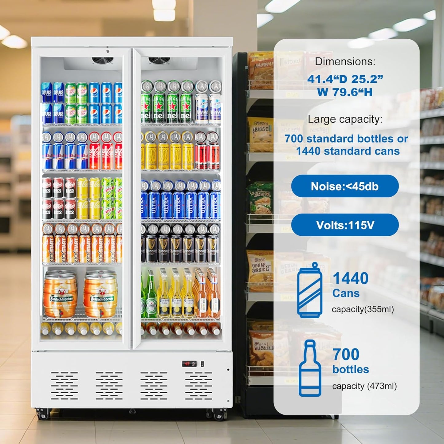 30.5 Cu.ft. Commercial Refrigerators 2 Glass Door Commercial Beverage Refrigerators Upright Display