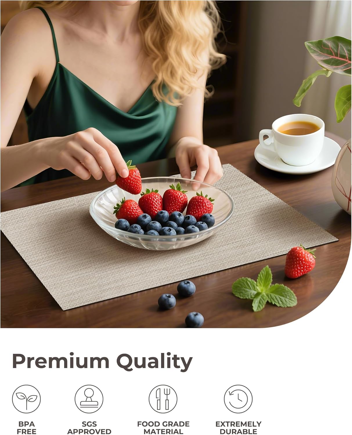 Leetaltree Beige White Placemats Set of 16 - Heat Resistant Non-Slip Place mats for Dining Table