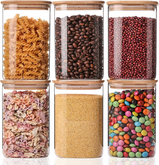 YUNCANG Glass Storage Jars 6 Pack 37oz Clear Glass Food Storage Containers with Airtight Bamboo Lid