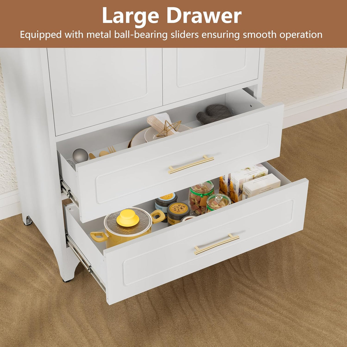 Kitchen Pantry Cabinet, 75" Tall Metal Pantry Cabinet with Two Drawers, Food Cupboards with Doors