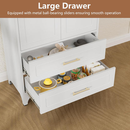 Kitchen Pantry Cabinet, 75" Tall Metal Pantry Cabinet with Two Drawers, Food Cupboards with Doors