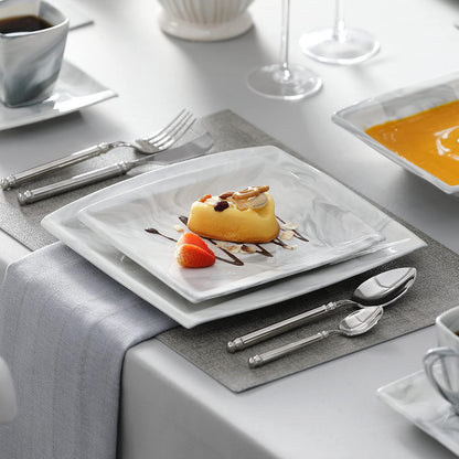 MALACASA Dinnerware Sets, 30 Piece Porcelain Plates and Bowls Sets for 6, Square Dish Set with
