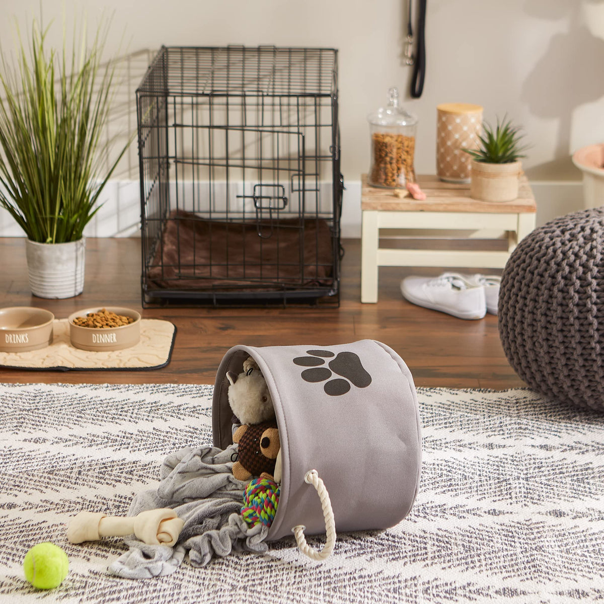 Bone Dry Pet Storage Collection Collapsible Bin, Small Round, Gray