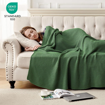 Joydeco Chunky Cable Knit Throw Blanket, Lightweight 100% Cotton Soft Cozy Throw Twin Blanket for