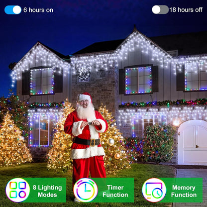 792 LED Christma Lights with 176 Drops, 82ft Outdoor Hanging lights with 8 Modes & Timer Memory