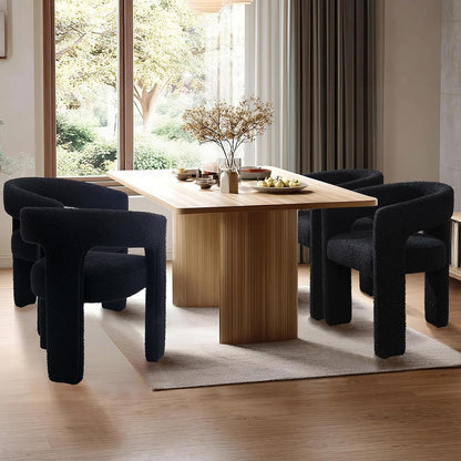 Black Sherpa Dining Chairs Set of 4, Modern Barrel Dining Room Chairs Upholstered Faux Fur Accent