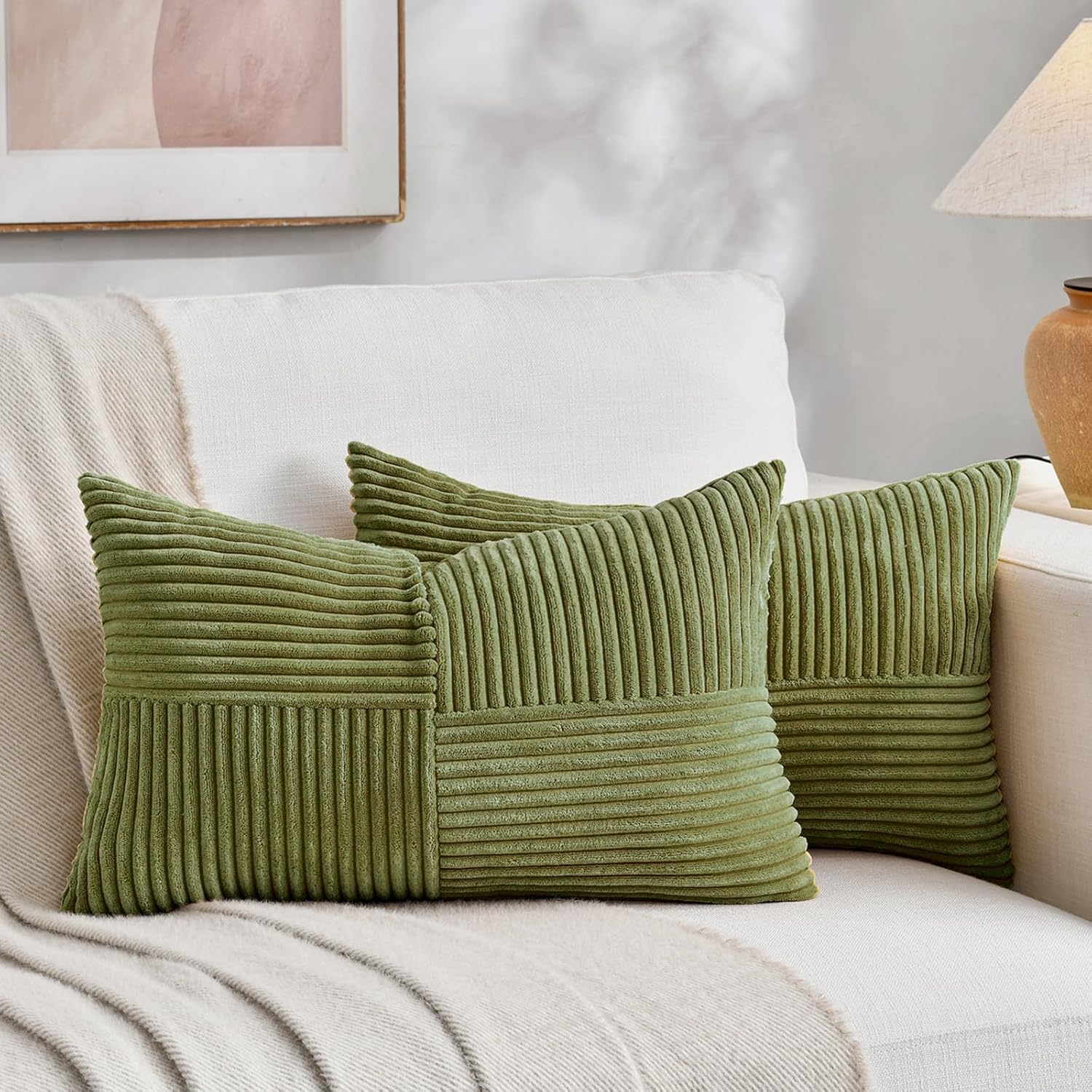Fancy Homi 2 Packs Moss Green Long Lumbar Decorative Throw Pillow Covers 12x24 Inch for Couch Bed