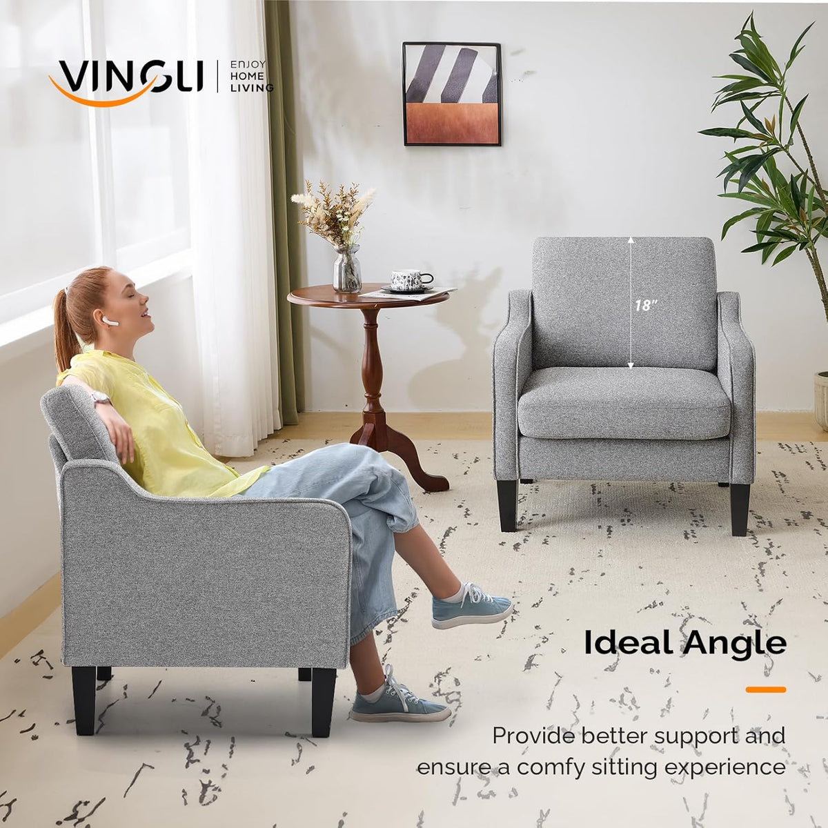 VINGLI Accent Chairs for Living Room Mid Century Modern Chair Sofa Chair Upholstered Arm Chair with