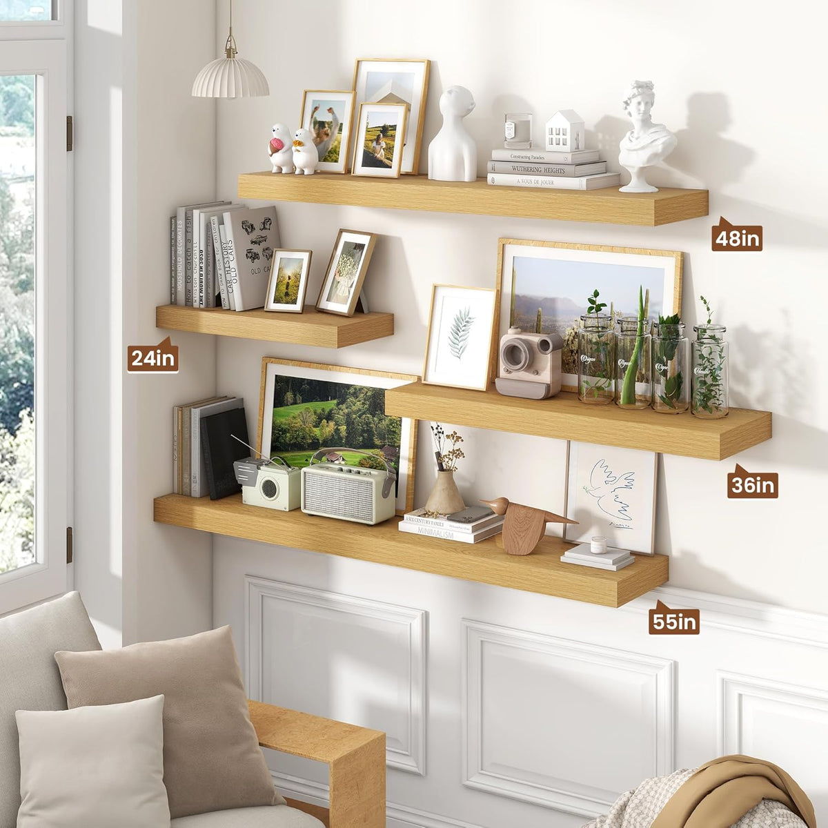 Heimlove 36 Inch Floating Shelves for Wall,10 Inch Deep Wood Shelves with Invisible Brackets,Wall