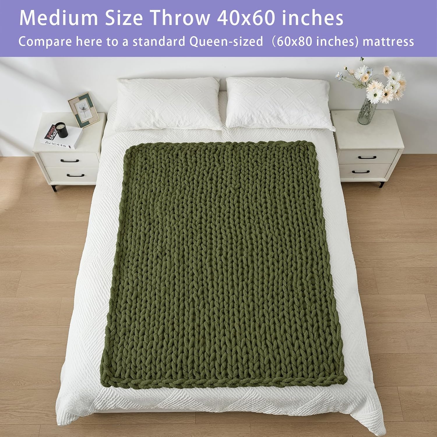 Bigacogo Chunky Knit Throw Blanket for Couch, 40x60 inches, 100% Hand Knitted with Thick Jumbo
