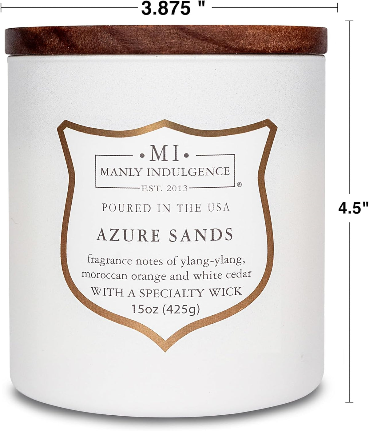Manly Indulgence Azure Sands Scented Candles for Men, 15 oz Wooden Wick, Premium Soy Blend Wax, 60H