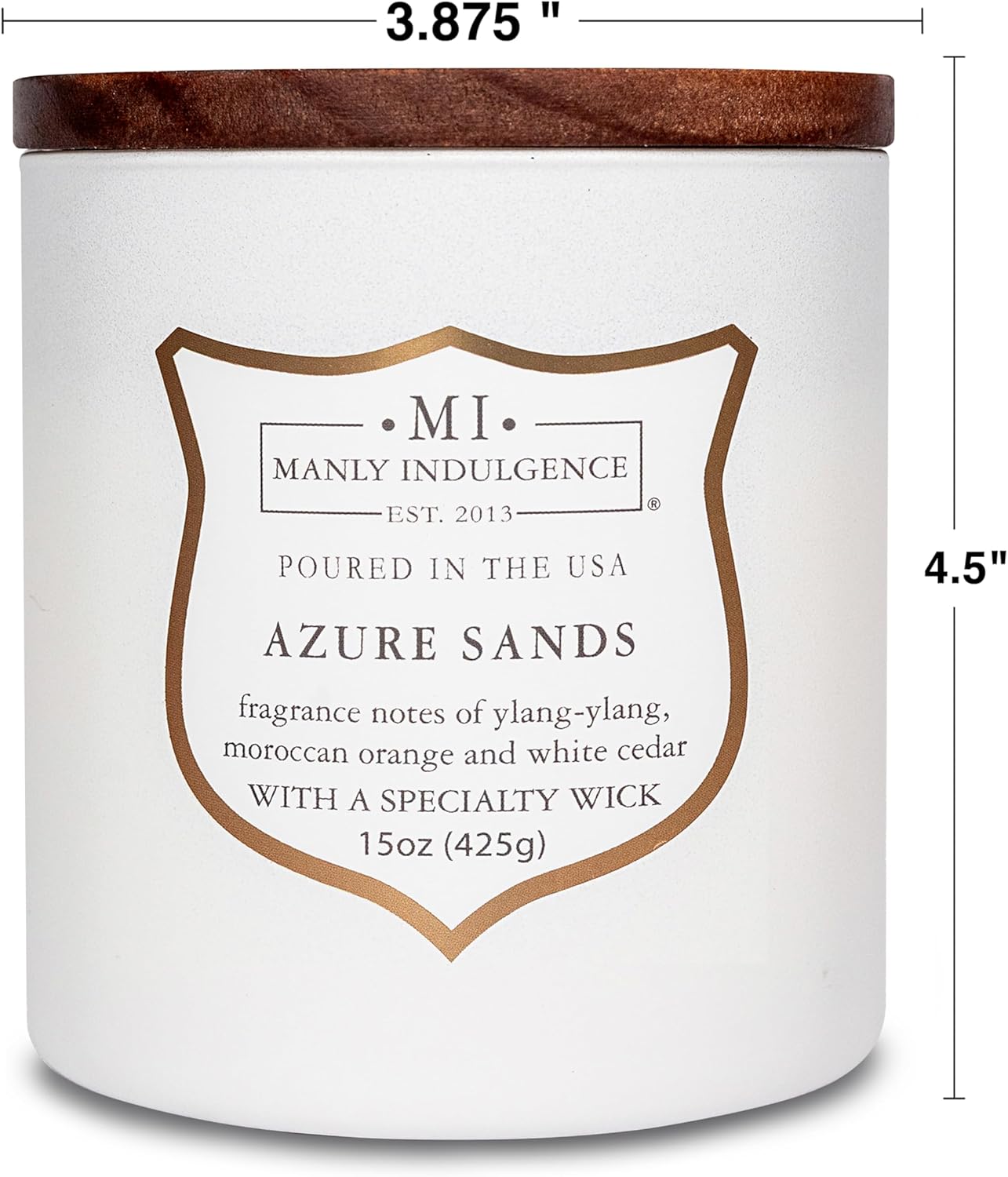 Manly Indulgence Azure Sands Scented Candles for Men, 15 oz Wooden Wick, Premium Soy Blend Wax, 60H