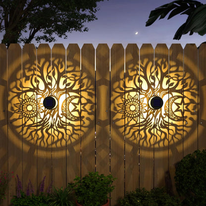 4 Pack Solar Fence Lights Metal Solar Powered Outdoor Wall Deck Step Lights Tree Theme Waterproof