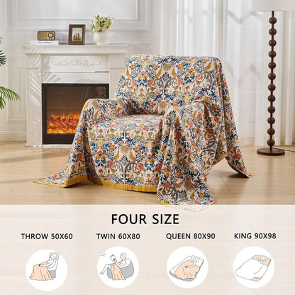 Boho Throw Blanket for Bed Couch 100% Cotton Woven Bed Throws for Summer, Lightweight and Soft Cozy