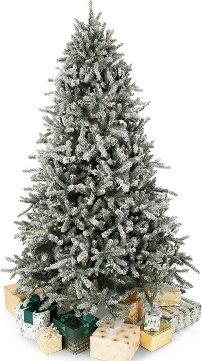 Papyrus Frosted 7 ft Pre-Lit Artificial Christmas Tree, Blue Spruce, Warm White Lights, Includes