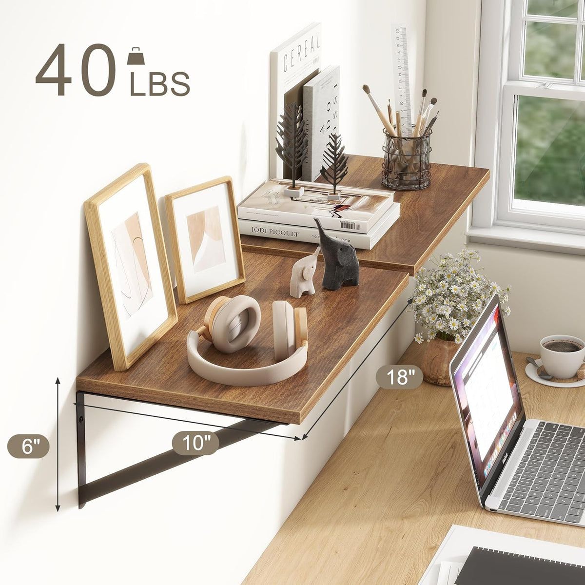 Fun Memories 18" W x10 D Floating Shelves, Farmhouse Wall Shelves Home Decor Shelf, Deep Bathroom